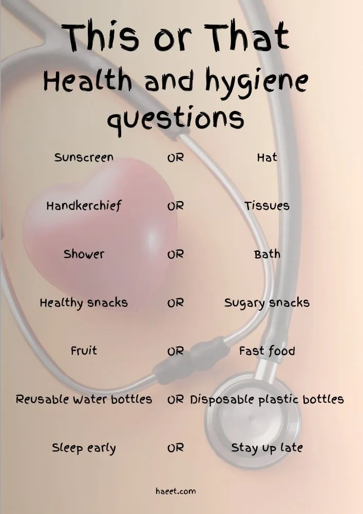 Health and hygiene related this or that questions for kids which is very important topic to discuss about with kids