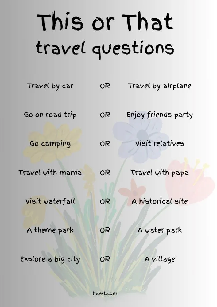 Travel is favourite topic of kids and this list of this or that travel questions for kids gives them best choices about best places